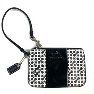 COACH Y2K Black Patent & Canvas Wristlet | Vintage Mini Bag Monogram Logo Print